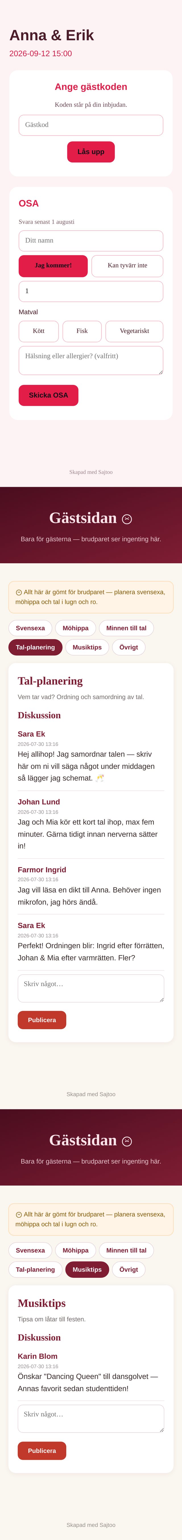 Gästernas vy med OSA och matval