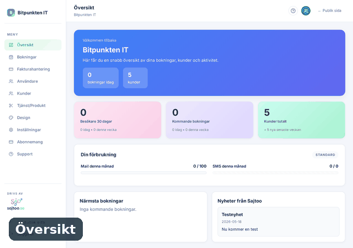 Kontrollpanelen för Bitpunkten IT: översikt, tjänster, kundregister och designbyte