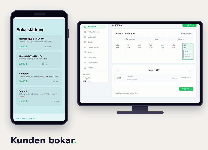 Bokningsflöde för städfirma: kunden bokar flyttstäd på hemsidan