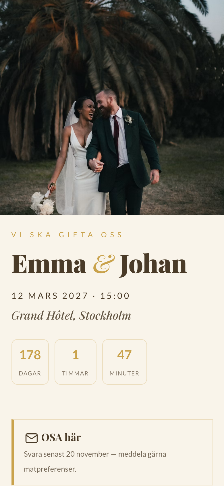 Bröllopssida, ljust tema