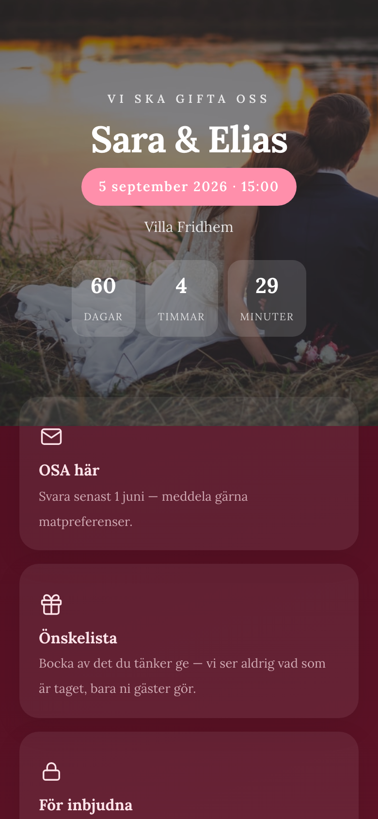 Bröllopssida, mörkt tema