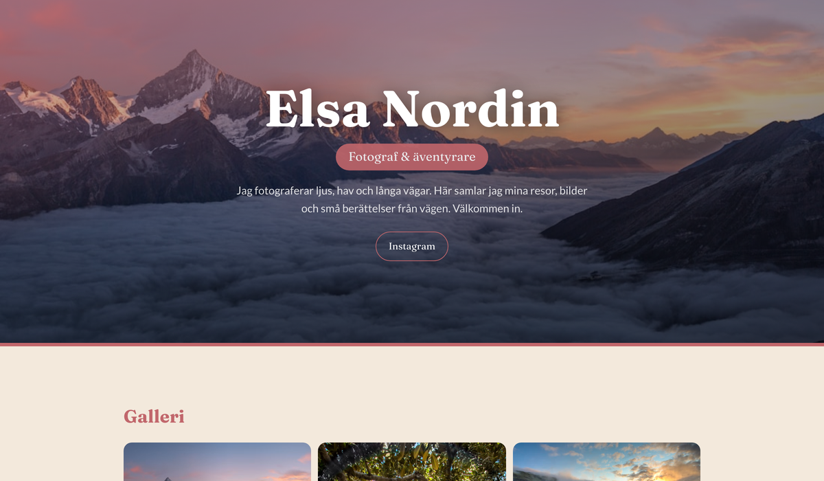 Personlig sida i temat Terrakotta — varm serif över ett foto