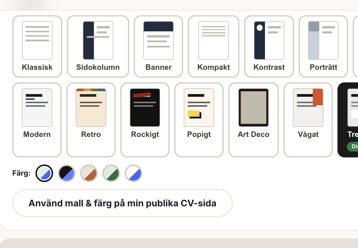 CV-byggaren — mallar och färgstilar