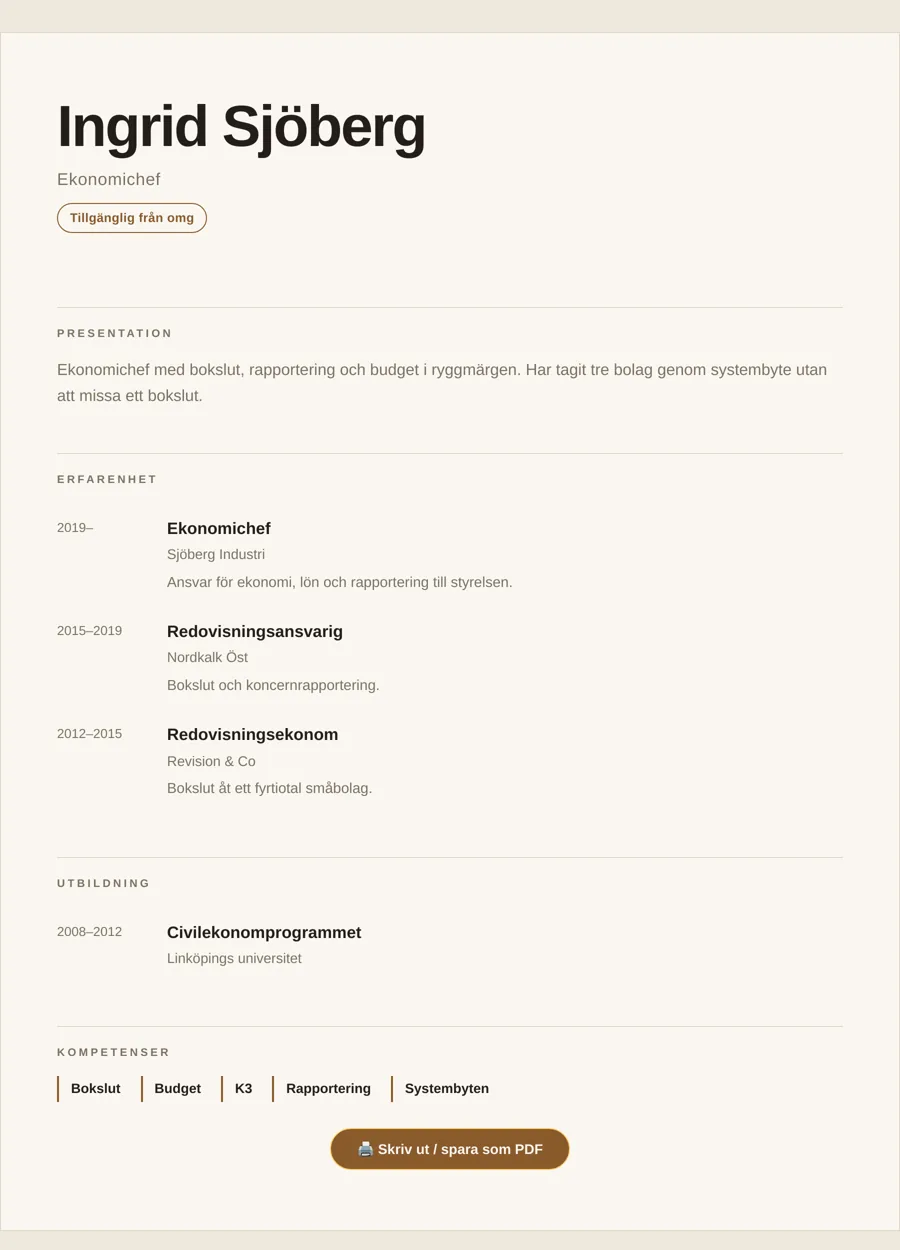 CV-layouten Modern i sandstil