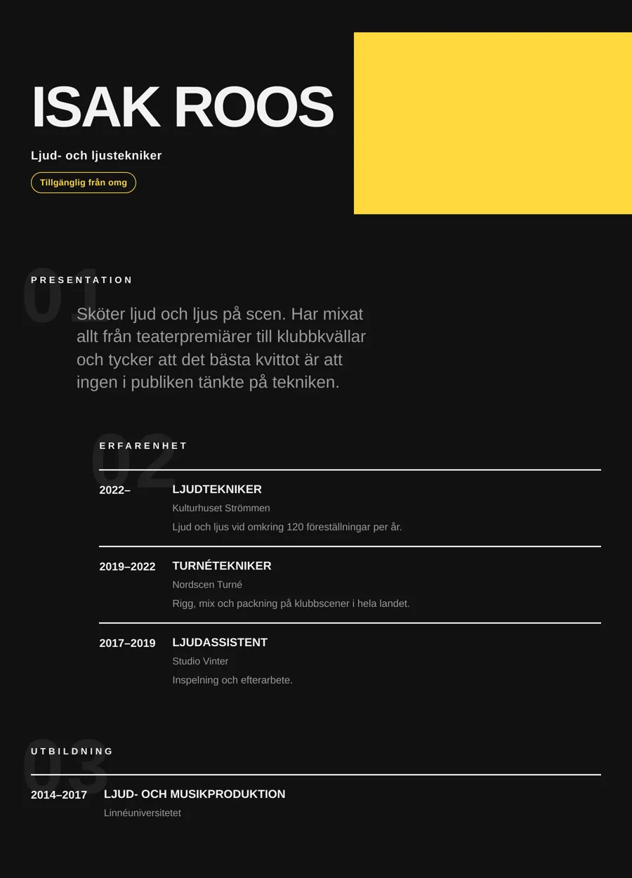 CV-layouten Vågat i gul stil